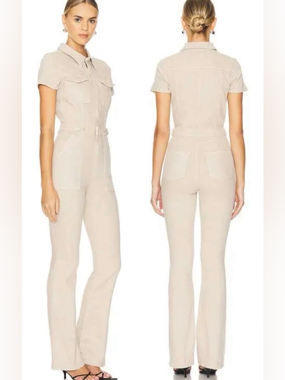 NWT Good American Fit For Success Boot Cut Denim Jumpsuit in Sand - Size Small
